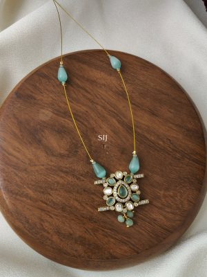 Victorian Invisible Necklace with Pastel Green Beads and Stones Pendant