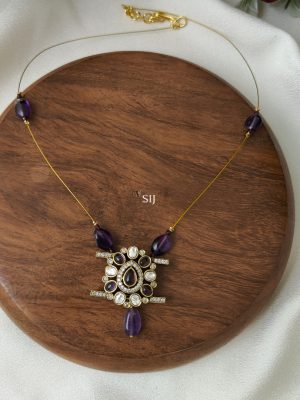 Victorian Invisible Necklace with Purple Beads and Stones Pendant