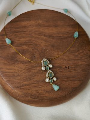 Pastel Green Drop Victorian Invisible Necklace