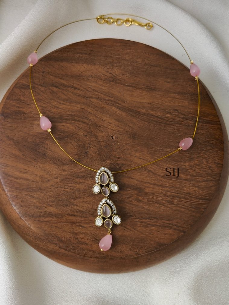 Pastel Pink Drop Victorian Invisible Necklace
