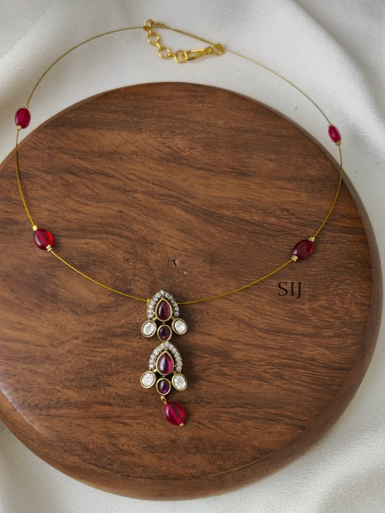 Maroon Drop Victorian Invisible Necklace