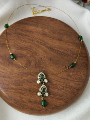 Dark Green Drop Victorian Invisible Necklace