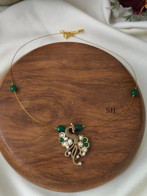 Dark Green Right Peacock Victorian Invisible Necklace