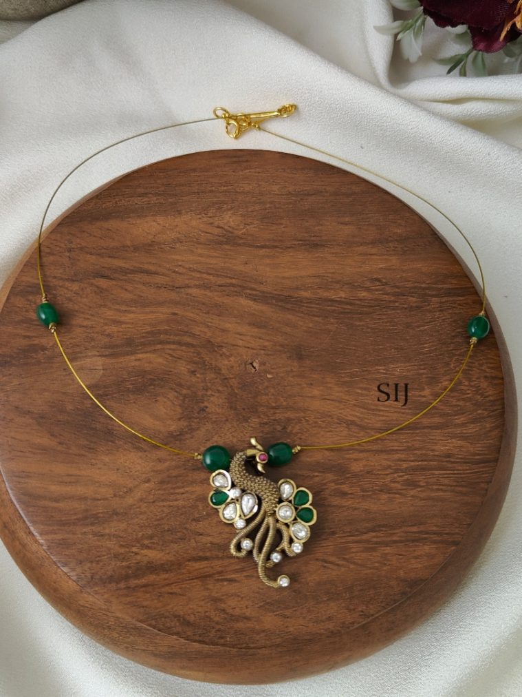 Dark Green Right Peacock Victorian Invisible Necklace