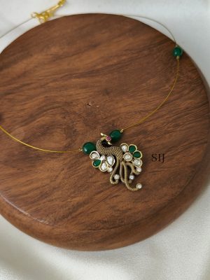 Dark Green Right Peacock Victorian Invisible Necklace