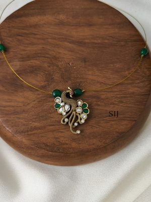 Dark Green Right Peacock Victorian Invisible Necklace