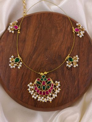 Ruby With Green Floral Kundan Jadau Invisible Necklace