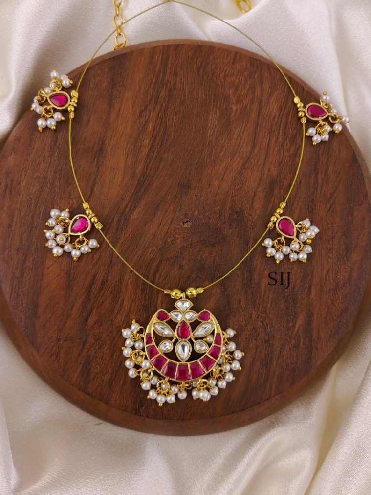 Pink Floral Kundan Jadau Invisible Necklace