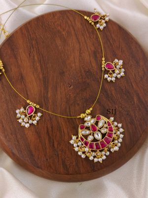 Pink Floral Kundan Jadau Invisible Necklace