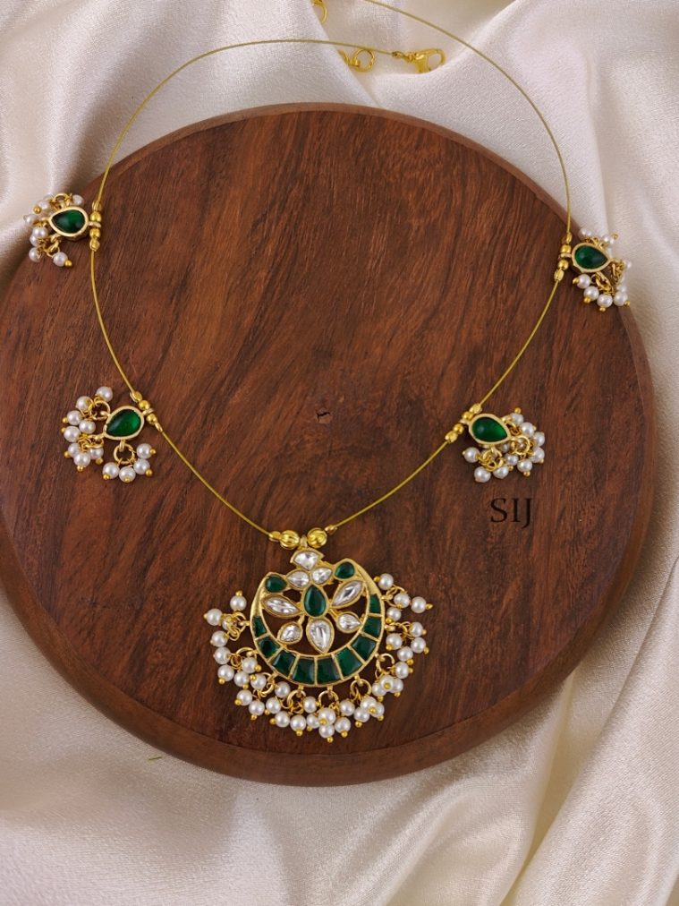 Green Floral Kundan Jadau Invisible Necklace