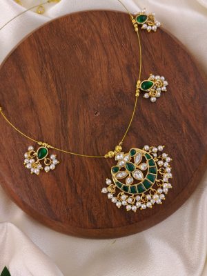 Green Floral Kundan Jadau Invisible Necklace