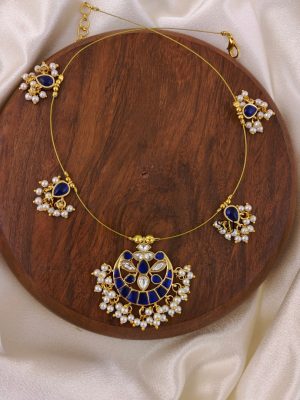 Blue Floral Kundan Jadau Invisible Necklace