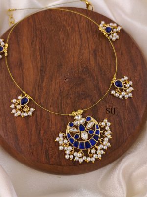 Blue Floral Kundan Jadau Invisible Necklace