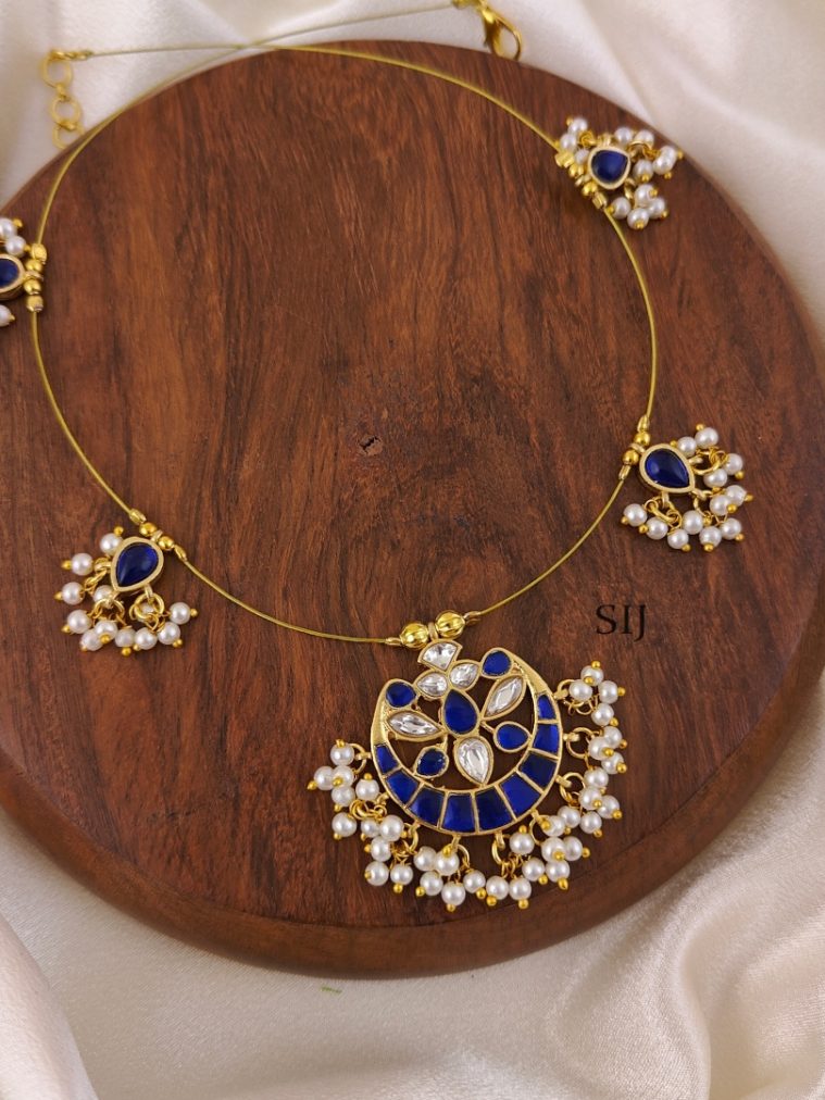 Blue Floral Kundan Jadau Invisible Necklace
