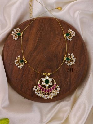 Star With Moon Shaped Kundan Jadau Invisible Necklace