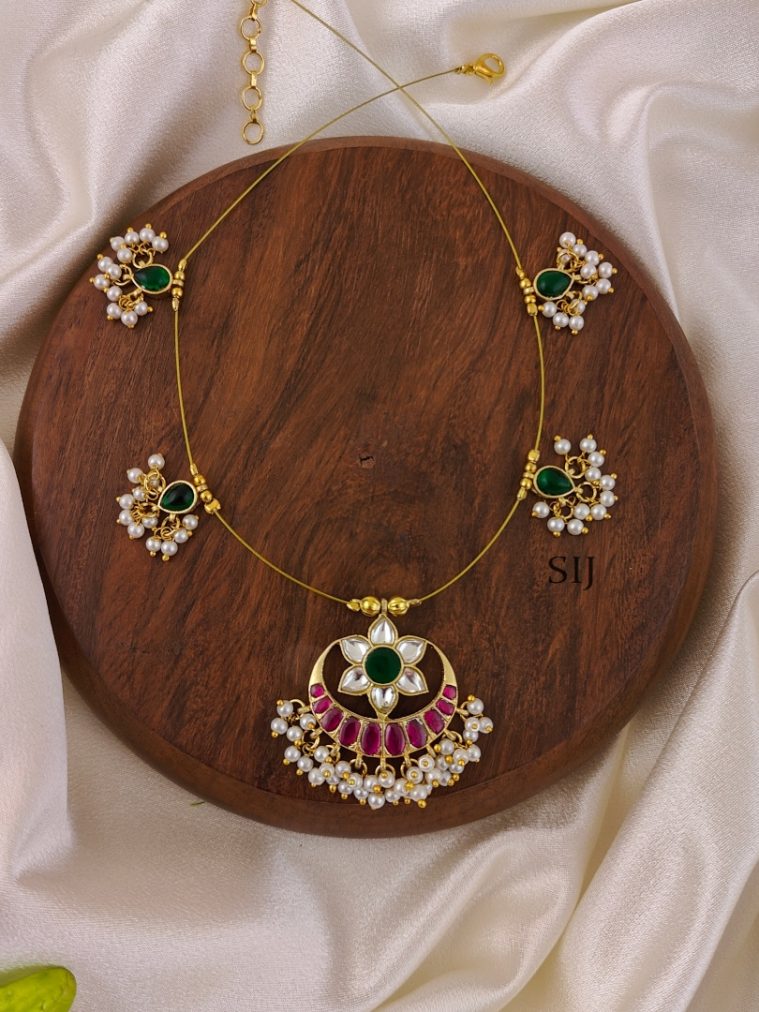 Star With Moon Shaped Kundan Jadau Invisible Necklace