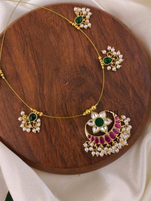 Star With Moon Shaped Kundan Jadau Invisible Necklace