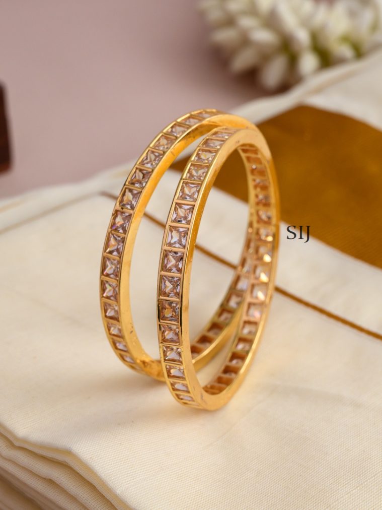 Gold Finish White Block Stone Bangles