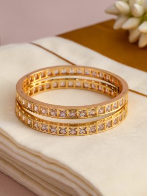 Gold Finish White Block Stone Bangles