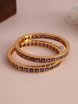 Gold Finish Lavender Block Stone Bangle