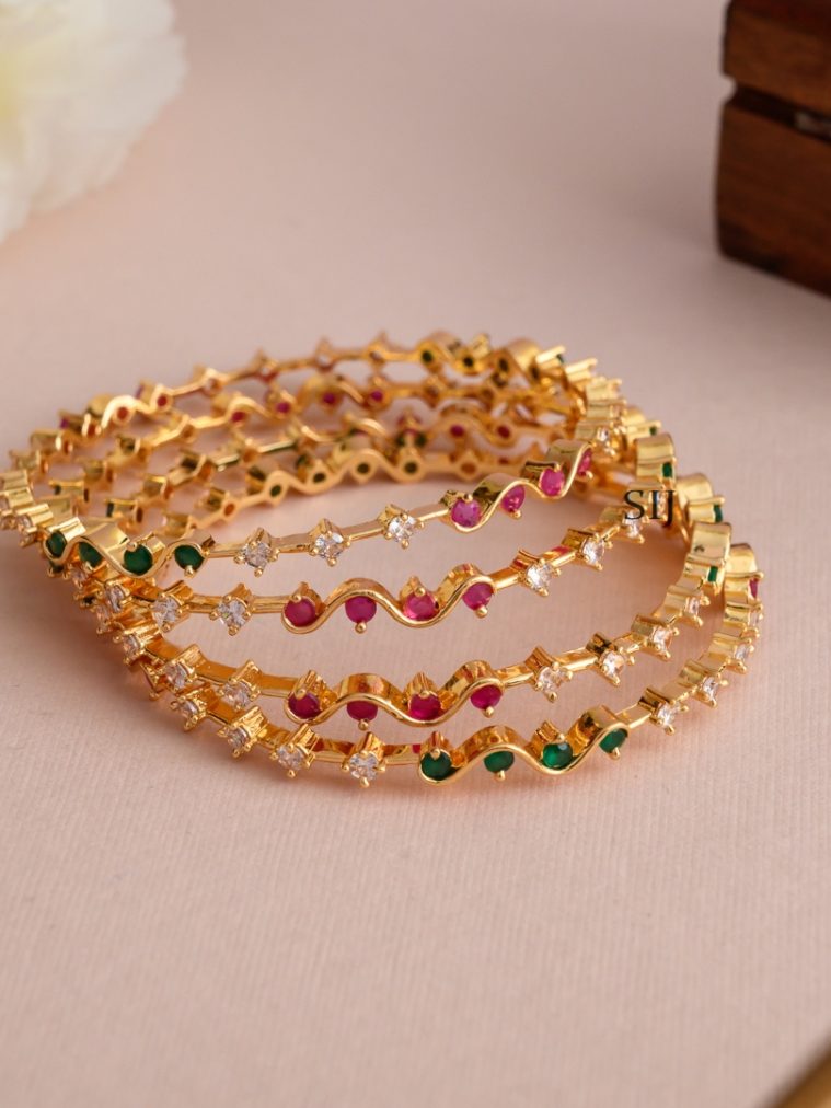 Multi Stone Matt Bangle - Set of 4