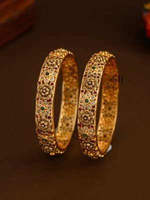 Matte Finish AD and Kemp Stones Floral Design Bangles