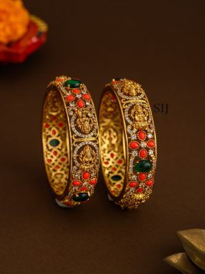 Temple Lakshmi Devi Bangles with Coral and Green Beads