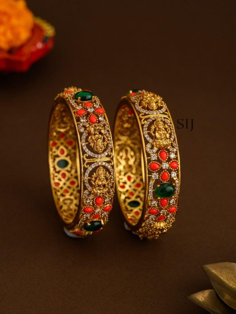 Temple Lakshmi Devi Bangles with Coral and Green Beads