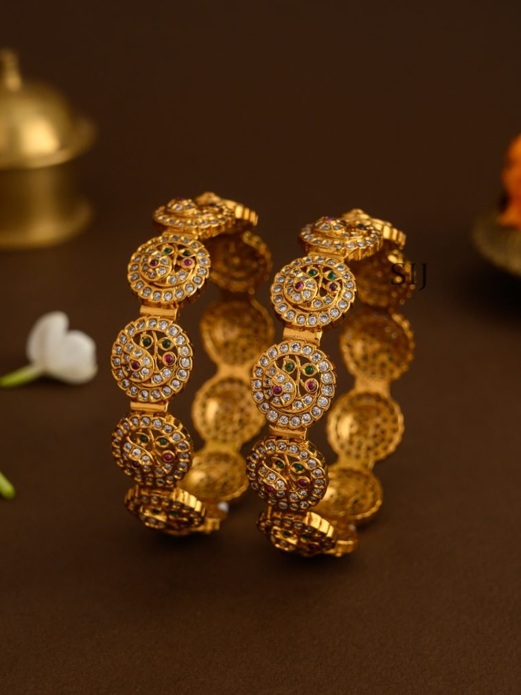 Matte Finish AD Stones Peacock Bangles