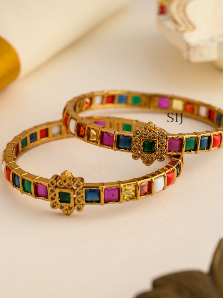 Matte Finish Navaratna Openable Bangles
