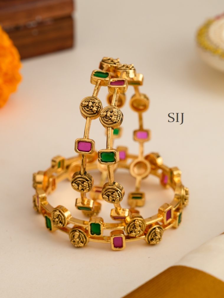 Set of 4 Lakshmi Bangles with Square Kemp Stones