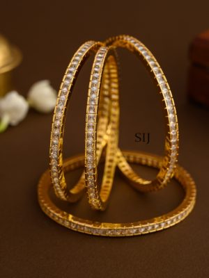 Gold Finish AD White Bangle - Set of 4