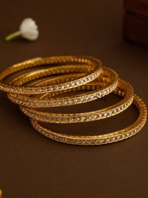Gold Finish AD White Bangle - Set of 4