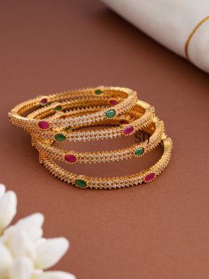 Gold Finish AD With Kemp Bangle - Set of 4