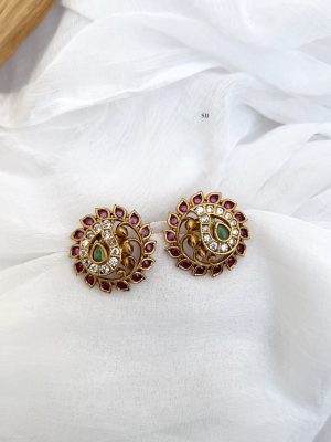 Multi Color Stones Floral Design Ear Studs