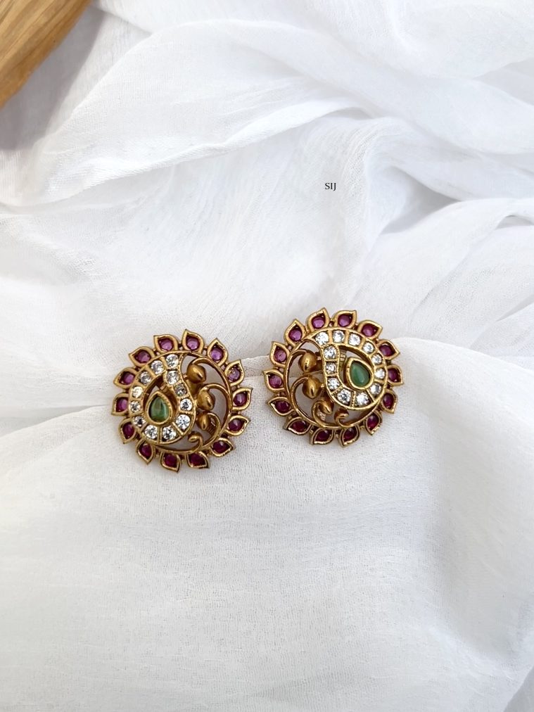Multi Color Stones Floral Design Ear Studs