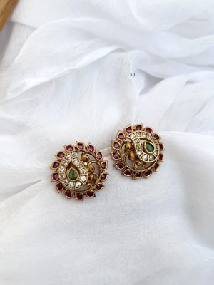 Multi Color Stones Floral Design Ear Studs