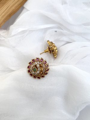 Multi Color Stones Floral Design Ear Studs
