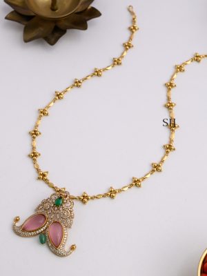 Gold Finish Pastel Pink Tiger Nail Pendant Chain