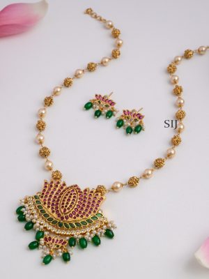 Gold Finish Kemp Lotus Pendant Haram