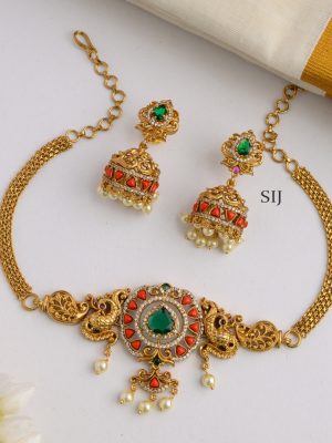 Artificial Peacock AD With Coral Choker
