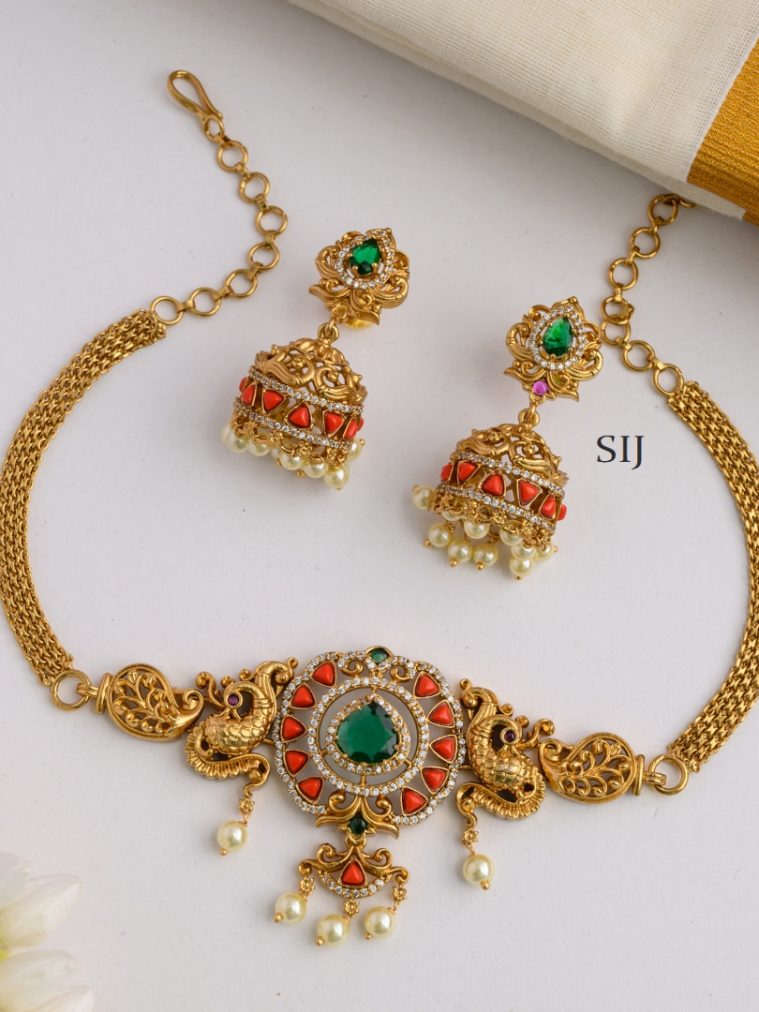 Artificial Peacock AD With Coral Choker