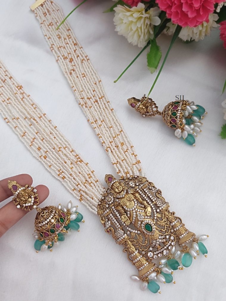 Multi Layers White Beads Haram with God Venkateshwara Pendant