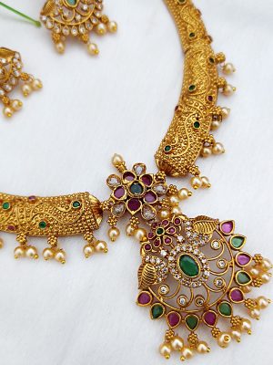 Matte Finish Dual Peacock Pendant Necklace Set