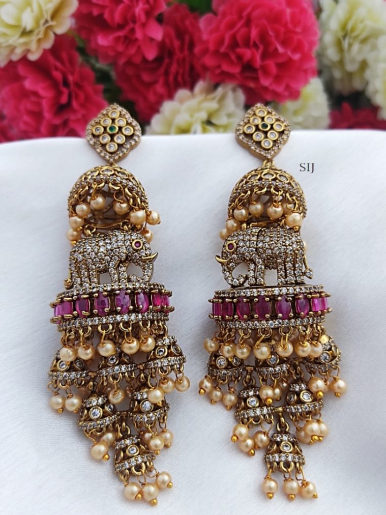 Traditional Elephant Long Jhumka Earrings