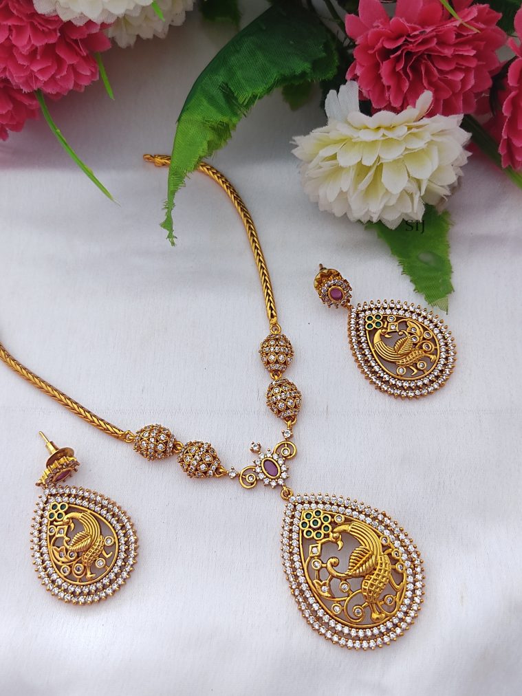 Gold Finish Peacock Pendant Attigai Necklace Set