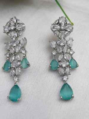 Rhodium Polish White and Mint Green Stone Necklace Set