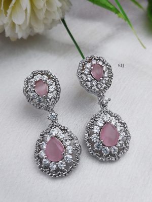 Rhodium Polish White and Baby Pink Stone Necklace Set