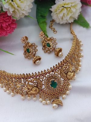 Traditional Multi Color Stones Dual Peacock Choker Set