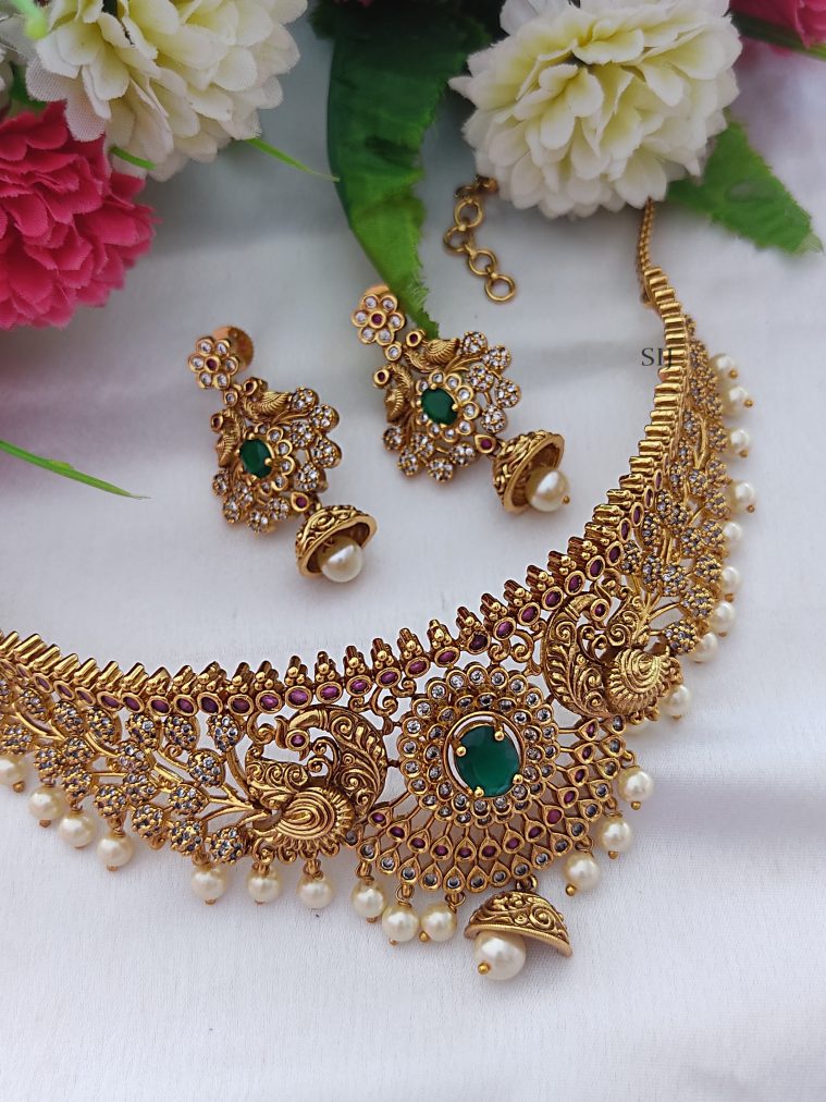 Traditional Multi Color Stones Dual Peacock Choker Set